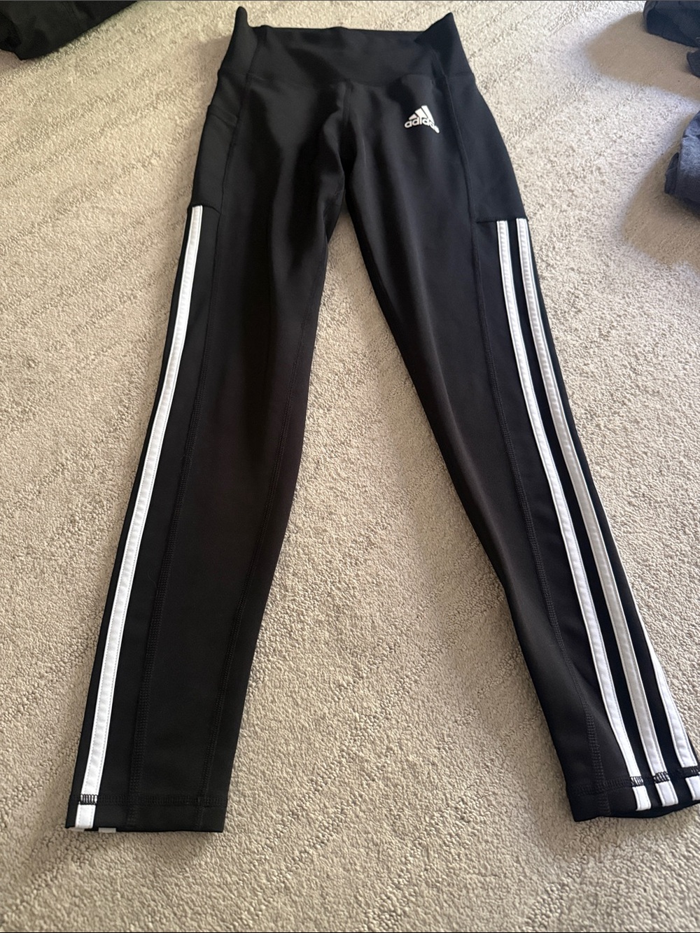 adidas Black Leggings with White Three-Stripes